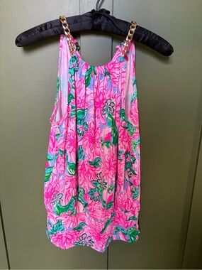 Lilly Pulitzer Pink Floral Tank with Gold Chain Straps